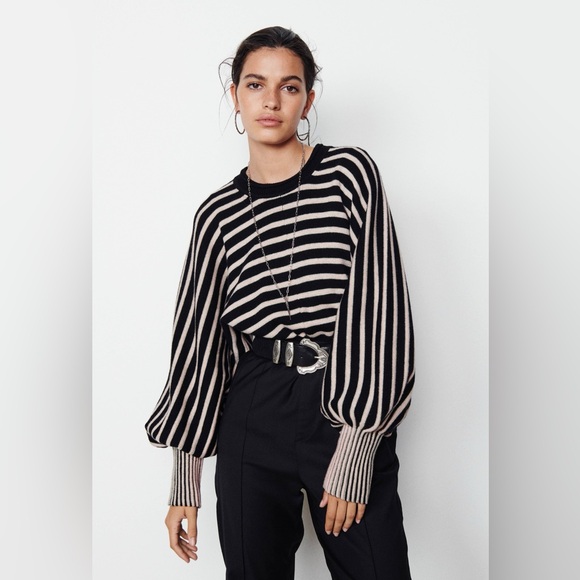 Striped Balloon Sleeve Sweater - Picture 1 of 4